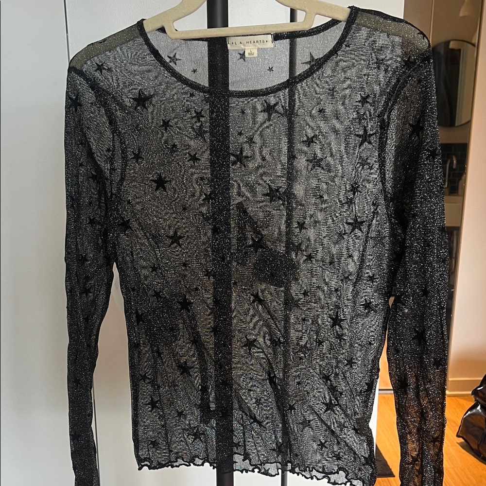 La Hearts Black Sheer Star Blouse